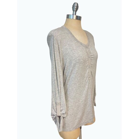 St. John Designer Gray Henley Long Sleeve Top Large - Picture 2 of 5